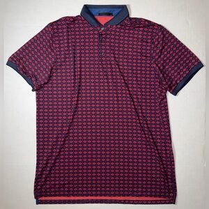 Greyson Navy and Red Patterned Polo Shirt